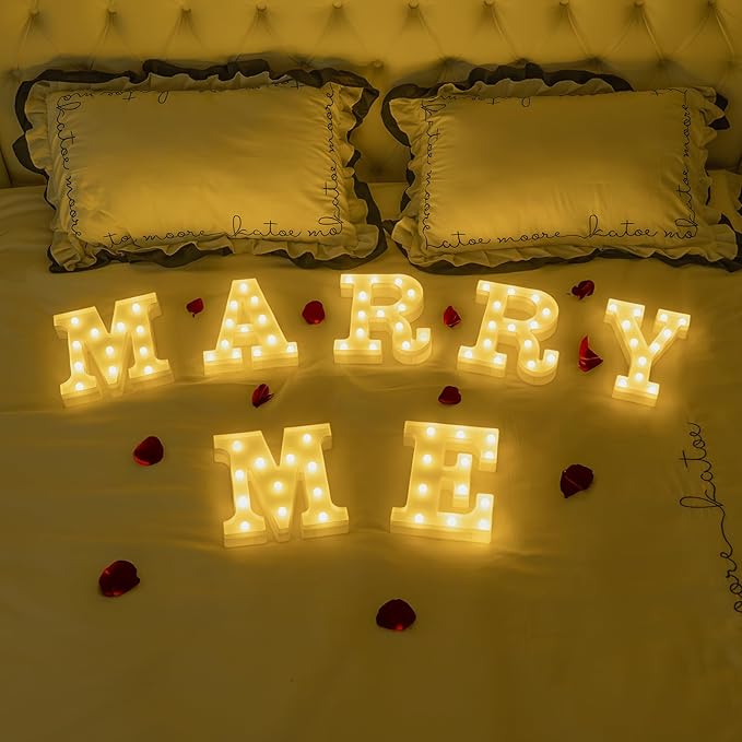 Foaky Rechargeable LED Letter Lights Sign Marquee Light Up Letters Sign for Night Light Wedding/Birthday Party Christmas Lamp Home Bar Decoration (R)