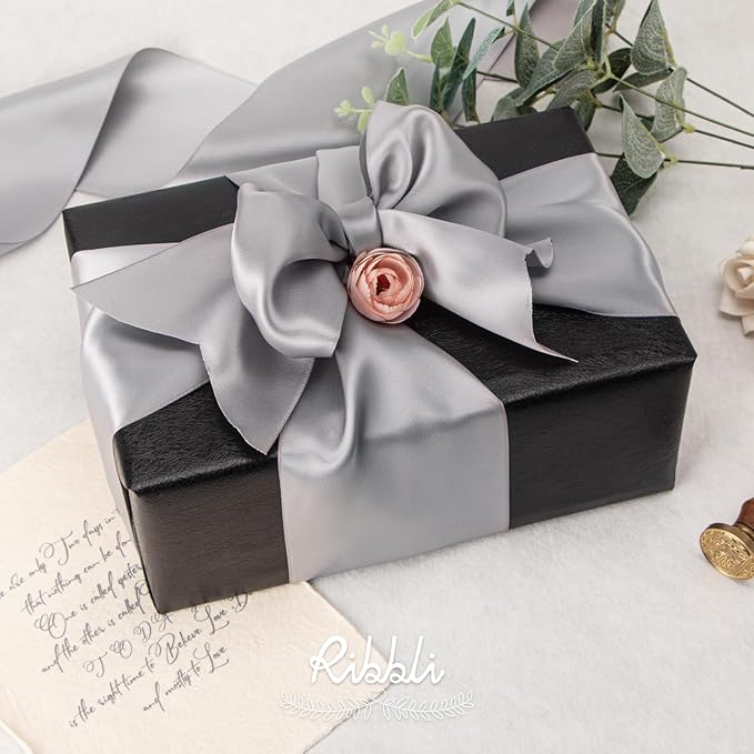 Ribbli Silver Satin Ribbon 4 Inch Wide Silver Ribbon for Wedding Chair Sash Grand Opening Ceremony Big Bows Gift Wrapping Floral Crafts Cake Decor-Double Faced Satin Continuous 10 Yards