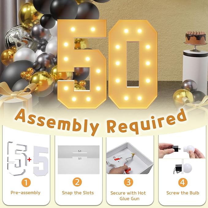 imprsv 4FT Light Up Numbers, Marquee Numbers 50th Birthday Decorations for Women Men, Large Light Up 50 Birthday Women Foam Board Anniversary Party Decorations Arch Kit (DIY)