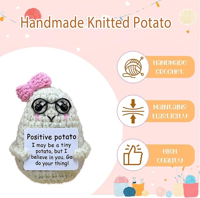 Crochet Emotional Support Potato-Handmade Mental Health Gifts for Friends,Family-Uplifting Gifts for Grandpa,Grandma Mom,Dad,Teens