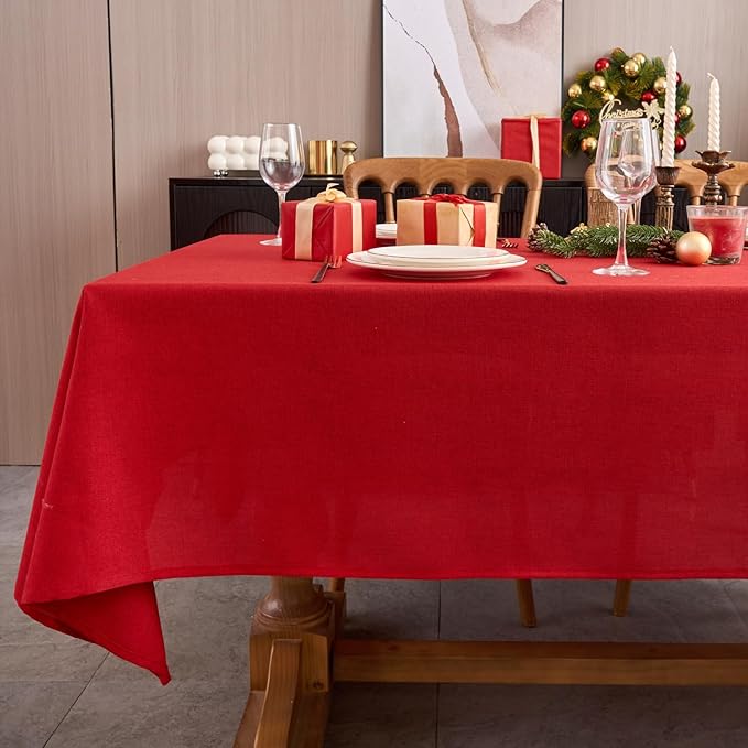 NLMUVW Red Linen Tablecloth Square, Christmas Table Cloth Water Resistant Table Cover for Kitchen Dining Coffee Party, 48 x 48 Inch