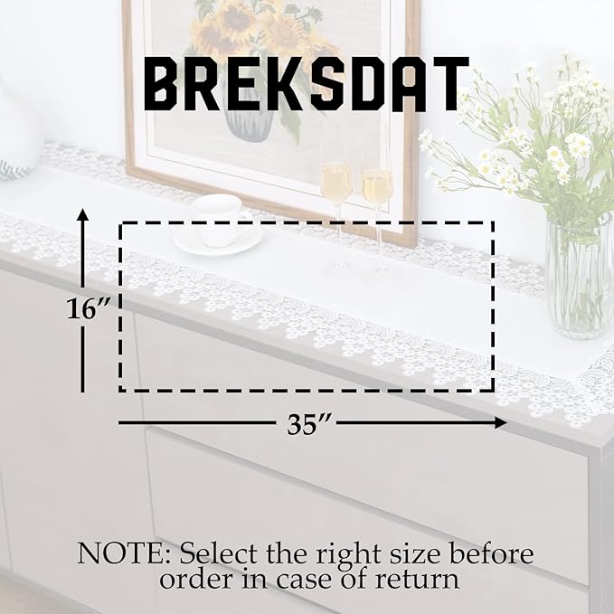 White lace Premium Rectangle Farmhouse Table Runner Waterproof OilProof SpillProof AntiShrink Soft Wrinkle Resistant Decorative Fabric Table Cover Kitchen Dinning Party Wedding Banquet