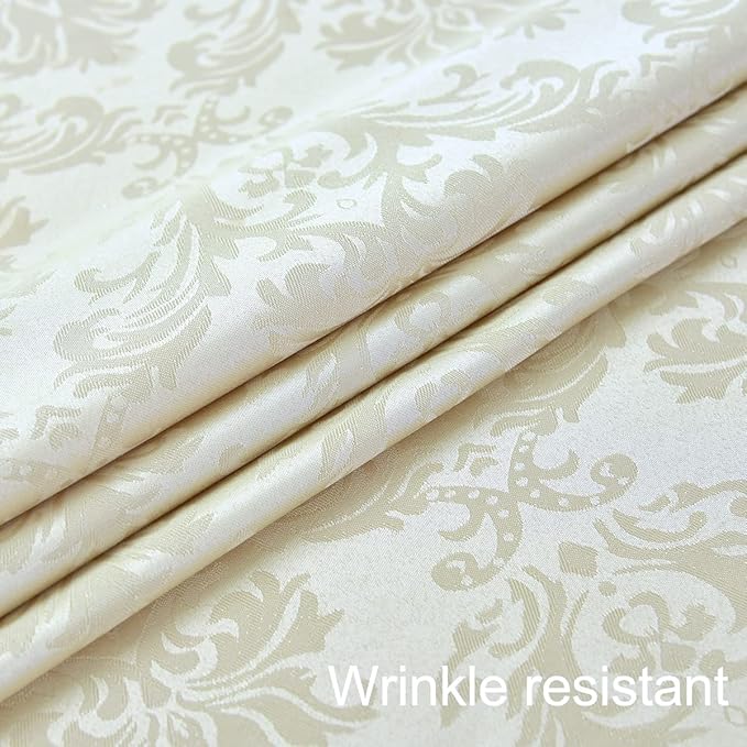 SASTYBALE Rectangle Tablecloth - 60 x 84 Inch Beige Cream Damask Table Cloth Jacquard Design Spill Proof Wrinkle Resistant Waterproof Soft Polyester Oblong Table Cover for Kitchen Parties(Ivory)