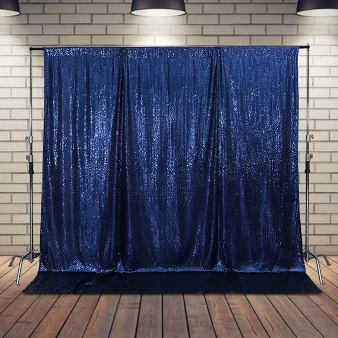 Sequin Backdrop Curtain,Glitter Non-Transparent Sequin Photography Background Backdrop Curtain for Birthday Party Wedding Festival Ceremony 6FTx8FT (Navy Blue)