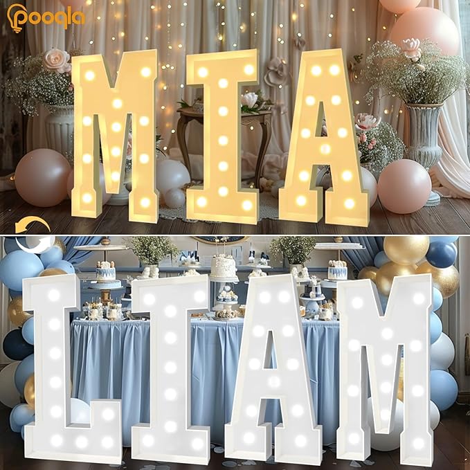 Pooqla 4 FT Marquee Light Up Letters, Cool White and Warm White Marquee Letter 4 Feet Tall, Giant LED Sign Big Mosaic Letter E for Balloons Birthday Party Anniversary Wedding Decorations
