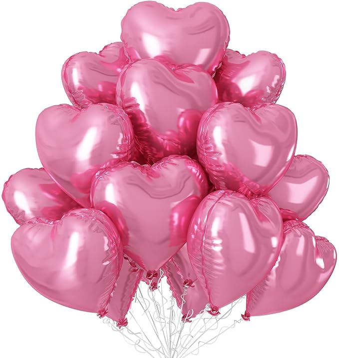 Pink Heart Balloons,12Pcs 18 Inch Light Pink Helium Foil Love Heart Shaped Balloons for Girls Party Bridal Wedding Engagement Anniversary Birthday Baby Shower Valentines Day Decorations