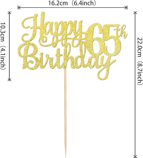 1 PCS Happy 65th Birthday Cake Topper Gold Glitter Cheers to 65 Years Birthday Cake Pick 65 Fabulous Cake Decoration for Happy 65th Birthday Theme Party Decorations Supplies