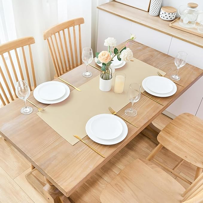 2 Pack Beige Small Short Table Runner 12 x 24 Inch Solid Color Runners Coffee Table Dresser for Daily Party Home Decoration