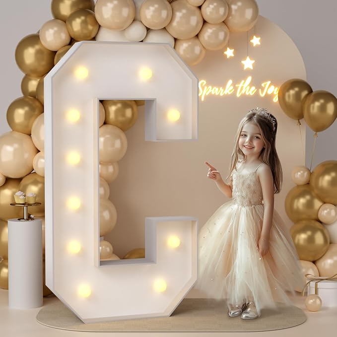 JoyMuse 4FT Marquee Light Up Letters for Marry Me Proposal Decorations Big 4FT Letters with Lights for Baby Shower Party Decor, Letter C