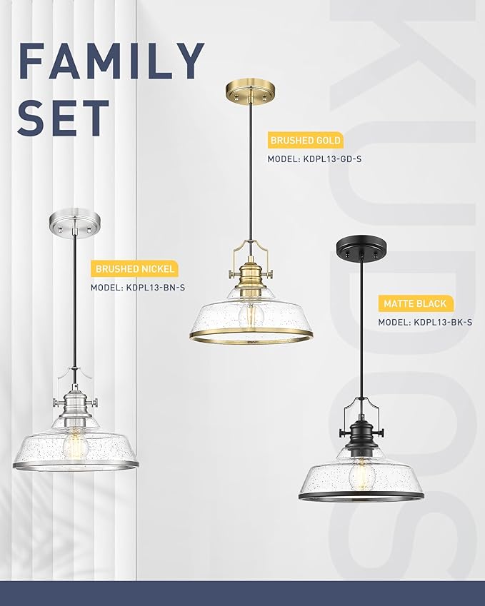 kudos Gold Pendant Lights Kitchen Island, Farmhouse Gold Seeded Glass Pendant Light, Kitchen Island Lights Ceiling Hanging,KDPL13-GD-S