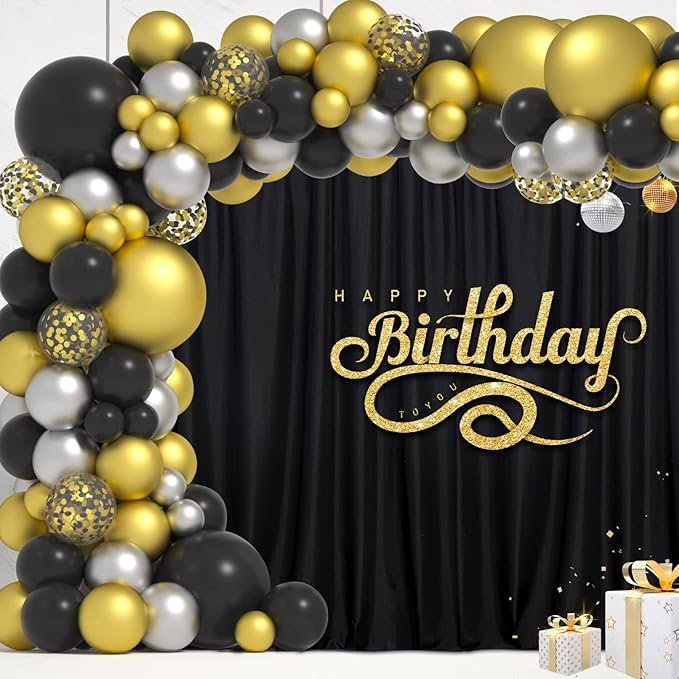 Black Backdrop Curtain for Party, Halloween Backdrop Rod Pocket Photo Drapes Panels Fabric Curtain Backdrop Black Birthday Party Decor for Boys Teens Men,5ft x 8ft, 2 Panels