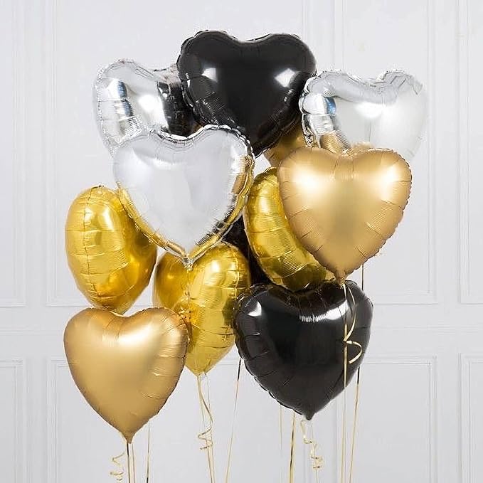 10Pcs Black Foil Heart Shaped Balloons 18 Inch Heart Mylar Balloons For Baby Shower Wedding Valentine Decorations Love Balloons Party Decorations