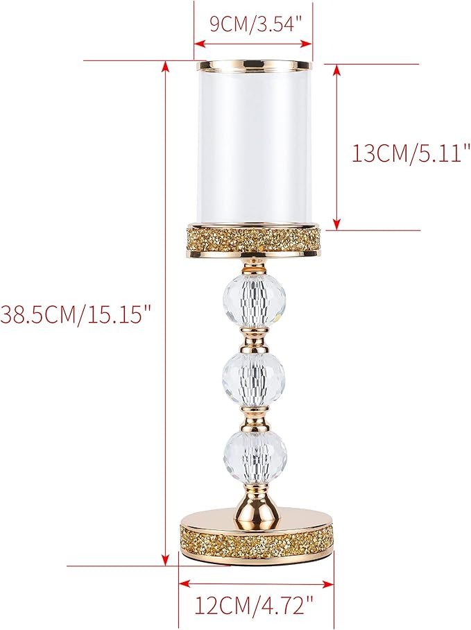 Hurricane Glass Candle Holders, Gold Pillar Candle Holders for Pillar Candle, Magnetic Glass Cover, Crystal Candlesticks Holder for Dining Coffee Table, Wedding,Events,Parties, Home Decor