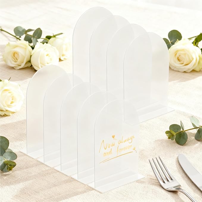 9 Pack Acrylic Wedding Signs 5 x 7 Inch DIY Blank Table Number with Base Frosted Arch Shape Menu Board for Party Anniversary Event Restaurant Cafe Decoration