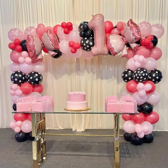 Pink and Black Balloons,50Pcs 12 Inch Hot Pink White Black Dots Metallic Pink Latex Balloons,for Girls Women Wedding Birthday Party Supplies
