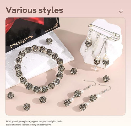 160pcs 10mm Rhinestone Beads for Jewelry Making, Gray Shiny Round Disco Ball Beads Bulk, Sparkle Crystal Clay Christmas for Bracelet Baseball Necklace Earring Crafting and DIY