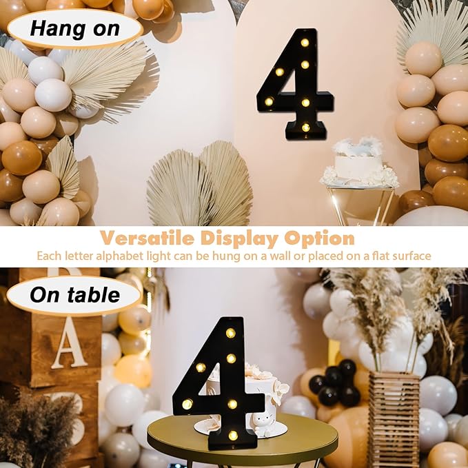 LED Marquee Numbers, 8.58 Inch Led Light Up Numbers for Party, Small Light Up Letters, Battery Powered Lighted Number for Table, Birthday, Night Light, Christmas or Home Decor (Black, Number 4)