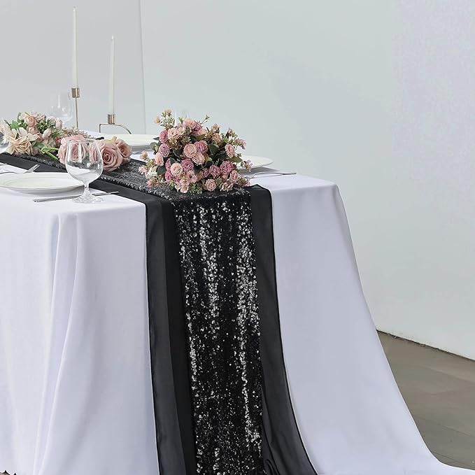5 Pack 10Ft Black Chiffon Table Runner Sheer 29x120 Inch for Romantic Wedding Decor Bridal & Baby Shower Birthday Rustic Party Decoration