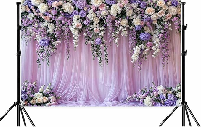 10x10ft Purple Lavender Floral Bridal Backdrop Wedding Flower Photography Backdrop for Girl Portrait Baby Shower Birthday Party Decor Banner Mother's Day Party Wall Backdrop Studio Photo Backgrounds