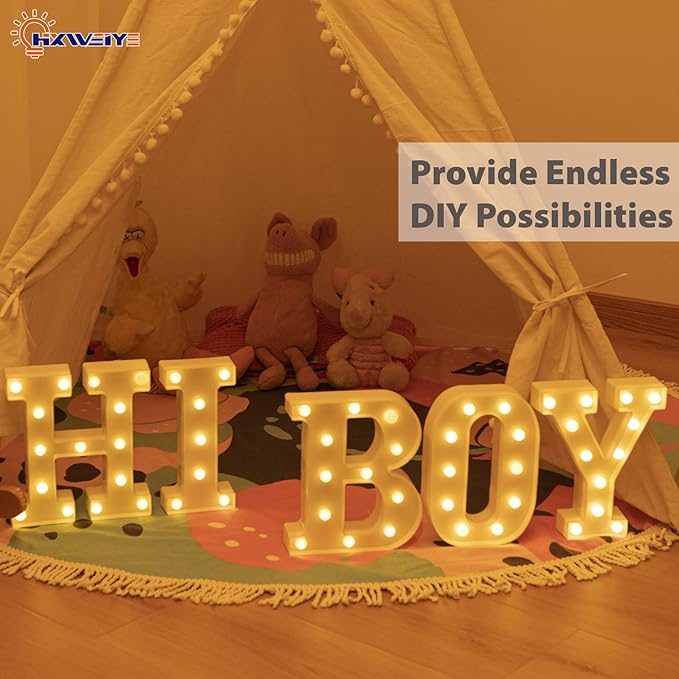 LED Marquee Letters Lights Sign Y, HXWEIYE Led Letter Lights 26 Alphabet, Light Up Number 0-9 Letters Sign Warm White for Party Home Birthday Anniversary Battery Powered (9 * 7.3 * 1.8IN)