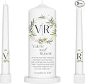 Unity Candles for Wedding, Modern Unity Set, Custom and Personalized Pillar and Taper Candles with Bible Quote, Unscented White Premium Wax, Religious and Wedding Ceremony, Special Events (Garden)