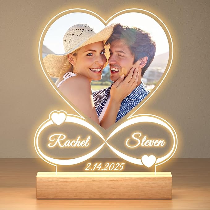 Custom Picture Frames with Photo, Customized Photo Frame with Night Light, Personalized Picture Frame, Personalized Anniversary Birthday Gifts for Women Men Him Her Girlfriend Boyfriend Couples