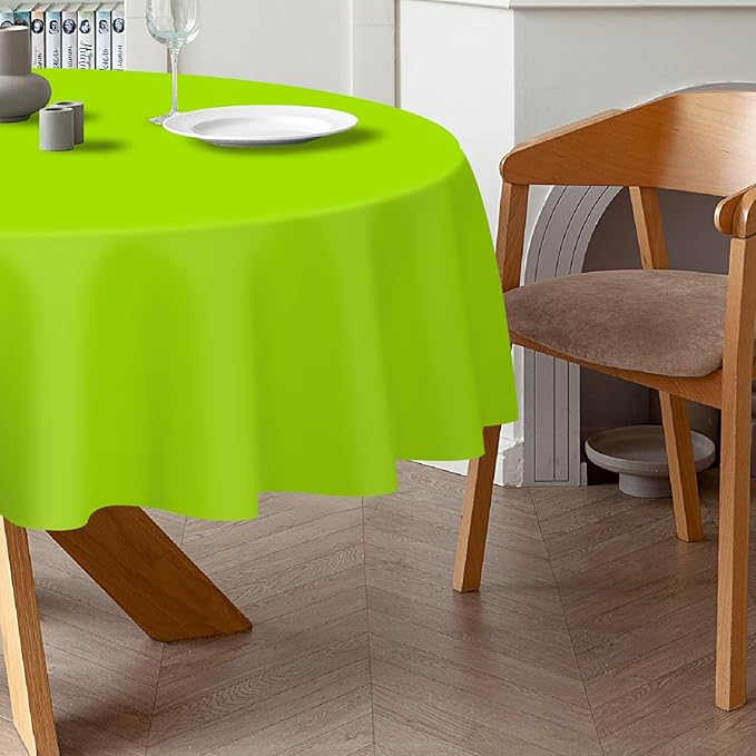 QIKSION Lime Green Round Tablecloth 2 Pack, 84 Inch Plastic Table Cover Disposable for Parties