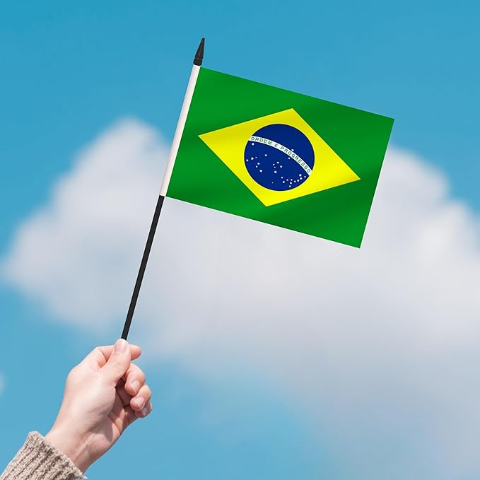 12 Pack Brazil Desk Flags, Brazilian Desktop Flag, Small Miniature Office Flags with 12" Black Pole and Black Base, Offices, Classroom, Home, Festival Decoration (Brazil)