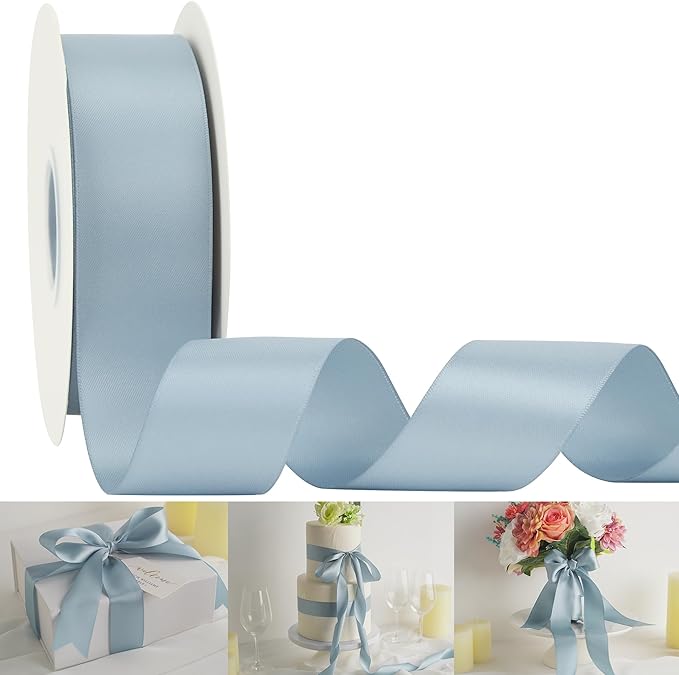 HUIHUANG Slate Blue Ribbon 1-1/2 inch Double-Faced Satin Ribbon 50 Yards Blue Silk Satin Ribbon for Wedding, Crafts, Gift Wrapping, Flower Bouquet Wrap, Invitations, Holiday Decor, Bows Making
