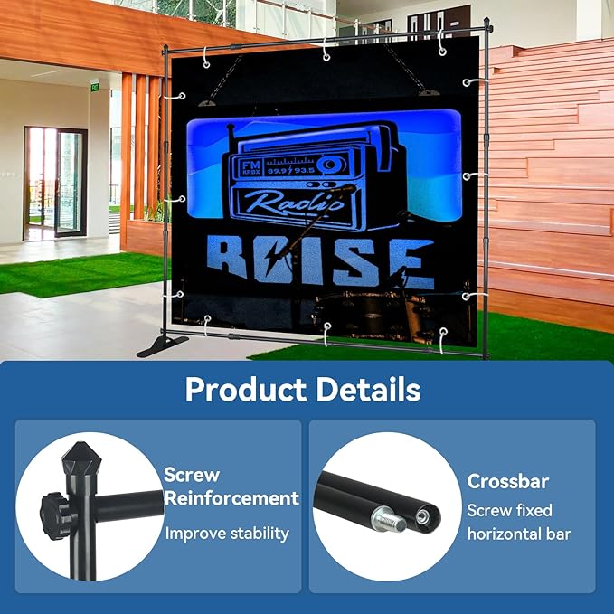 8x8 FT(WxH) Heavy Duty Backdrop Banner Stand with Adjustable Telescopic Tube,Step and Repeat Stand for Parties, Photo Booths, Exhibit Events and More Easy to Install(Carrying Bag Included)