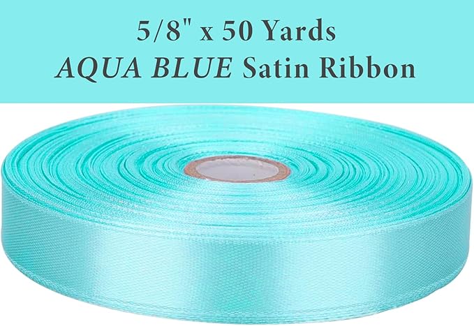 5/8 Inch Aqua Blue Satin Ribbon 50 Yards Solid Fabric Ribbons for Gift Wrapping, Crafts and DIY Projects, Bows Making, Wedding, Party, Holiday Decor