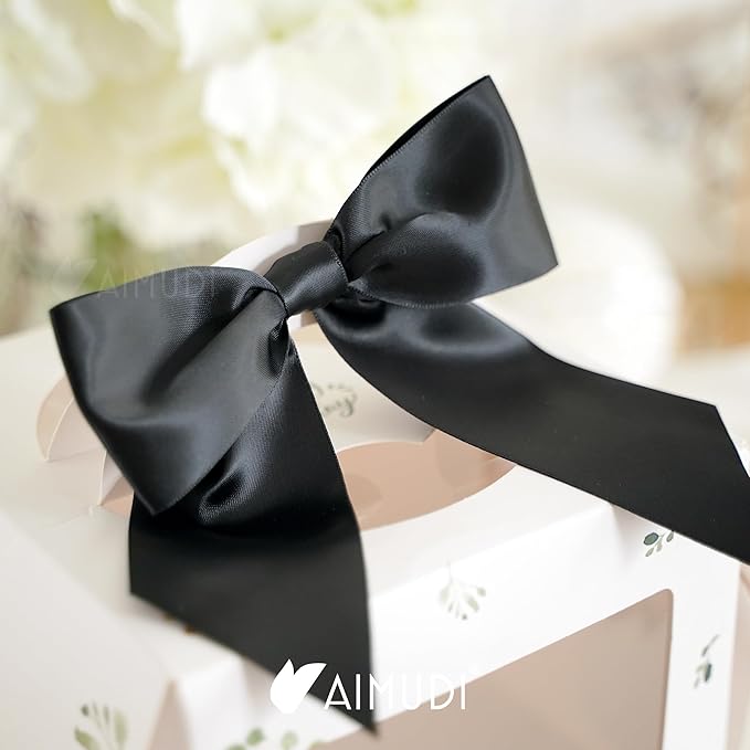 AIMUDI Black Satin Bows 5.5" Bows for Gift Wrapping Satin Twist Tie Bow Premade Ribbon Bow for Treat Bags Invitations Baskets Wreaths Crafts Wedding Birthday Party Baby Shower Decorations, 24 PCs