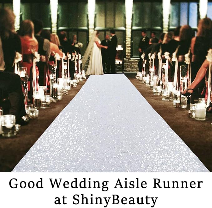 ShinyBeauty White Sequin Sparkle Wedding Aisle Runner 3FTx15FT Elegant Bridal Carpet for Indoor & Outdoor Ceremonies, Reusable Decor