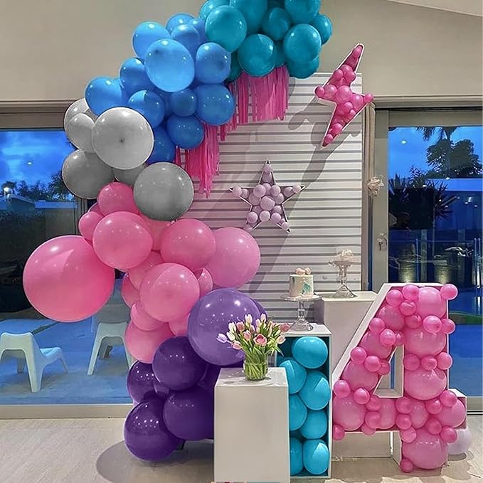 Pink Blue Purple Balloons, 12 Inchs Blue Pink Metallic Silver Cartoon Theme Balloons for Kids Birthday Hawaii Tropical Party Supplies Video Gaming Baby Shower Party Decorations