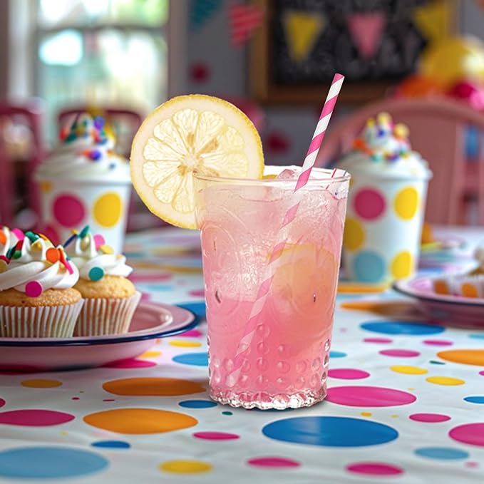 7.75 inch Hot Pink Striped Paper Straws for Drinking - Unwrapped, 100 Counts - for Party, Wedding, Cocktail, Beverage