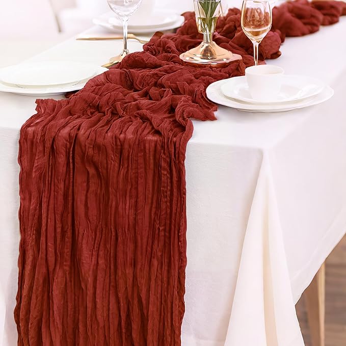 Cheesecloth Table Runner 10FT (35x120 Inch) - 1 Pack Terracotta Boho Gauze Fabric Cheese Cloth Table Runner Rustic Sheer Table Runners Cheesecloth for Wedding, Bridal Shower, Birthday Party Decor