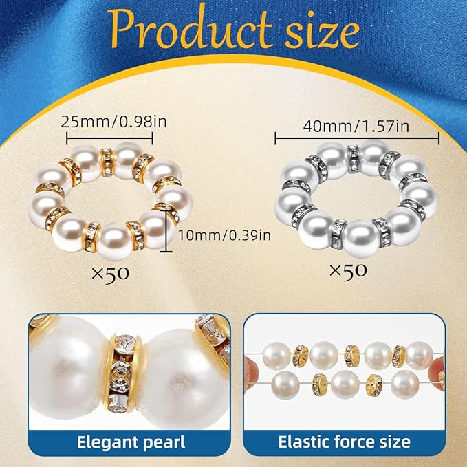50Pcs Pearl Napkin Rings, Imitation Pearl Napkin Rings Holder, Disposable Beaded Serviette Napkin Buckles for Wedding Reception Party Banquet Dinner Table Decor (Pearl Gold, 50 Pcs)