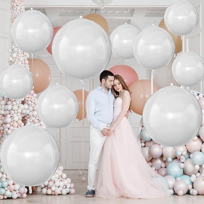 12Pcs Matte White Round Foil Balloons, 22" 15" 10" 4D Helium Ball Balloon, White Foil Balloon for Birthday Graduation Wedding Anniversary Baby Shower Engagement Bridal Shower Party Decorations
