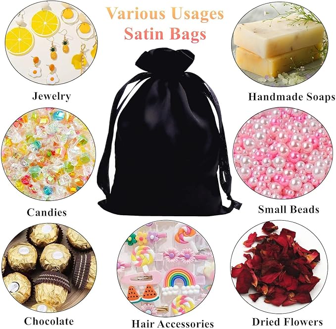 35pcs Black Satin Bags with Drawstring, 5x7 Inches Drawstring Gift Bags, Party Favor Bags Drawstring Pouch for Baby Shower, Bridal Shower, Christmas, Party Supplies, Candy, Jewelry Bags