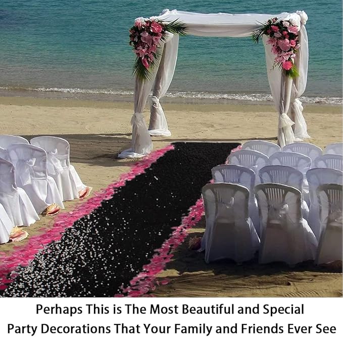 ShinyBeauty 4FT x 15FT Black Aisle Runner Tape | Shimmer Fabric Wedding Floor Runners with Glitter Carpet for Elegant Events
