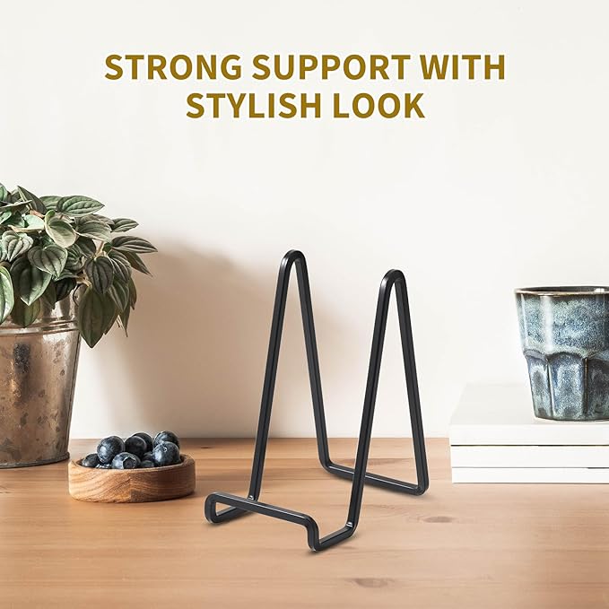 Plate Holder Easel Display Stand - 6 inch Metal Plate Stands for Display - Tabletop Picture Stand - Black Iron Easels for Display Pictures | Photo Frames | Book | Decorative Plates | Plaque - 4Pack