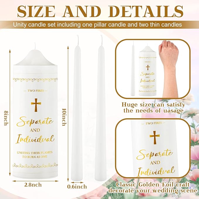 Frienda Unity Candles for Wedding Ceremony Set Wedding Unity Taper Candles Catholic Religious Ceremony Accessories(Vintage Style)