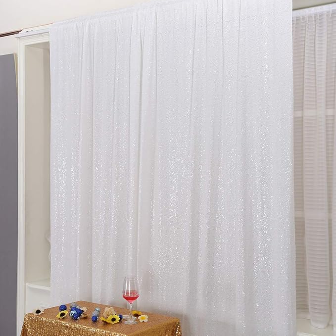 Eternal Beauty White Sequin Backdrop, 10x10 Ft Glitter Background Curtains for Christmas Shimmer Photography Party Wedding Birthday Back Drop Decor