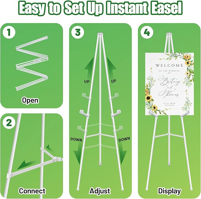 White Easel Stand for Sign & Poster - 63" Adjustable Display Easel for Wedding Sign Stand, Welcome Sign, Canvas, Painting - Lightweight Folding Art Easel with Carry Bag, Holds 5 lbs