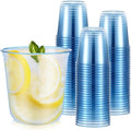50 Pcs Disposable Stemless Glasses 12oz Crystal Plastic Wine Glasses Clear Classic Pet Cup for Meeting Weddings Birthdays Cocktail Christmas Party Supplies (Light Blue)