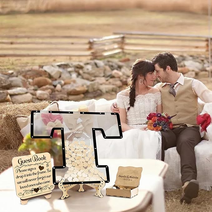 Personalized Wedding Guest Book Alternative Custom Name & Date Guestbook Sign Customized Guest Book Drop Box Decor for Wedding Anniversary Party Birthday(Style 1)