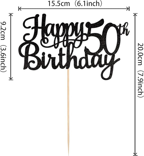1 PCS Happy 50th Birthday Cake Topper Glitter Cheers to 50 Years Birthday Cake Pick 50 Fabulous Cake Decoration for Happy 50th Birthday Anniversary Party Decorations Supplies Black
