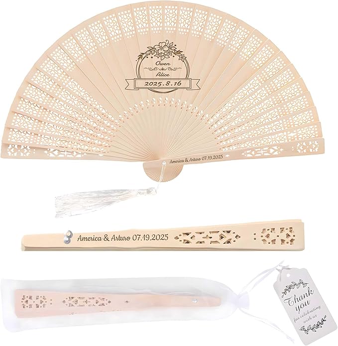 100 PCS Custom Fans Personalized Folding Fans for Line Dancing Wooden Hand Fan Wedding Favors Bulk Fans for Guests Party Event Use (Style04)
