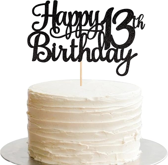 1 PCS Happy 13th Birthday Cake Topper Glitter Cheers to 13 Years Birthday Cake Pick Official Teenager 13 Fabulous Cake Decoration for Happy 13th Birthday Theme Party Decorations Supplies Black
