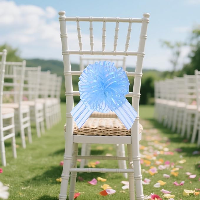 6 Pcs 6 Inch Large Organza Pull Bow Ribbon – Elegant Gift Bows for Wedding Decorations, Christmas Wrapping, Birthday Parties, Car Decor, Gift Baskets, and Valentine's Day Packaging(Light Blue)